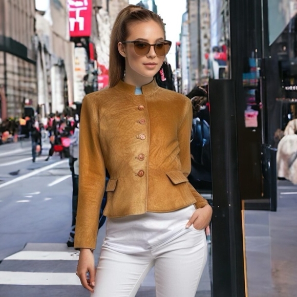 Vintage Women Jacket CHADWICK’S Brown Suede Leather Button Up Blazer Jacket - Picture 1 of 5
